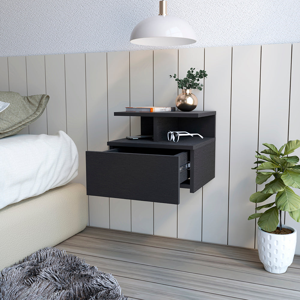 Black floating nightstand