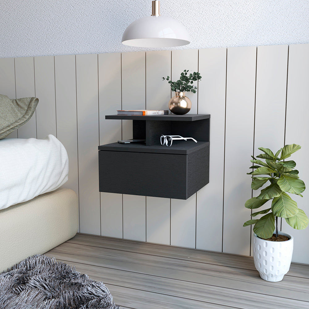 Black floating nightstand